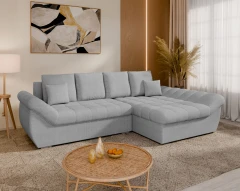 Homesy HOEKBANK ZAYA met slaapfunctie L-vorm, rechts, bank met bedlade, woonkamerbank, couch, sofa, slaapbank - grijs