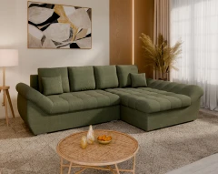 Homesy HOEKBANK ZAYA met slaapfunctie L-vorm, rechts, bank met bedlade, woonkamerbank, couch, sofa, slaapbank - groen