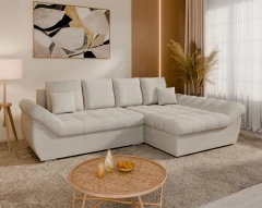 Homesy HOEKBANK ZAYA met slaapfunctie L-vorm, rechts, bank met bedlade, woonkamerbank, couch, sofa, slaapbank - beige