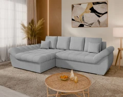 Homesy HOEKBANK ZAYA met slaapfunctie L-vorm, links, bank met bedlade, woonkamerbank, couch, sofa, slaapbank - grijs