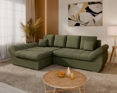 Homesy HOEKBANK ZAYA met slaapfunctie L-vorm, links, bank met bedlade, woonkamerbank, couch, sofa, slaapbank - groen
