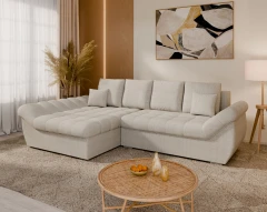 Homesy HOEKBANK ZAYA met slaapfunctie L-vorm, links, bank met bedlade, woonkamerbank, couch, sofa, slaapbank - beige