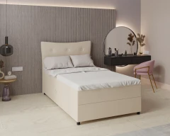 Boxspringbed NEVADA - comfortbed met opbergruimte, eenpersoonsbed, 120x200, stof Faro 19 - beige