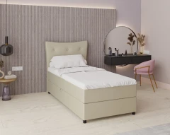Boxspringbed NEVADA - comfortbed met opbergruimte, eenpersoonsbed, 100x200, stof Kronos 45 - lichtgroen