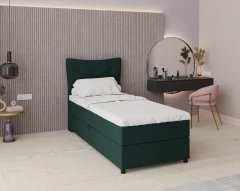 Boxspringbed NEVADA - comfortbed met opbergruimte, eenpersoonsbed, 90x200, stof Fancy 39 - Donkergroen