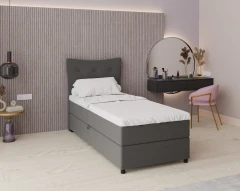 Boxspringbed NEVADA - comfortbed met opbergruimte, eenpersoonsbed, 90x200, stof Faro 4 - Grijs