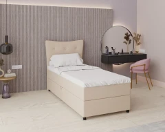 Boxspringbed NEVADA - comfortbed met opbergruimte, eenpersoonsbed, 90x200, stof Faro 19 - Beige
