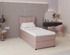 Boxspringbed NEVADA - comfortbed met opbergruimte, eenpersoonsbed, 90x200, stof Kronos 27 - Roze