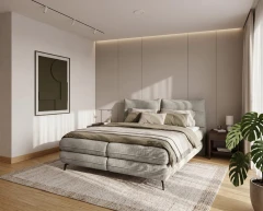 Gestoffeerd bed VERSE - Warm grijs, Artico Elephant, 140x200, Topper T30
