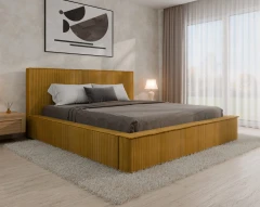 Gestoffeerd bed SANA – modern bed met bedlade 180x200 mosterdgeel
