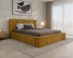 Gestoffeerd bed SANA – modern bed met bedlade 160x200 mosterdgeel