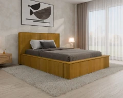 Gestoffeerd bed SANA – modern bed met bedlade 140x200 Mosterdgeel