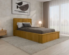 Gestoffeerd bed SANA – modern bed met bedlade 100x200 Mosterdgeel
