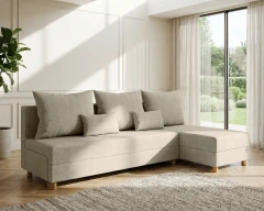 Modulaire hoekbank in L-vorm Lellice - links of rechts monteerbaar, licht gemêleerd beige